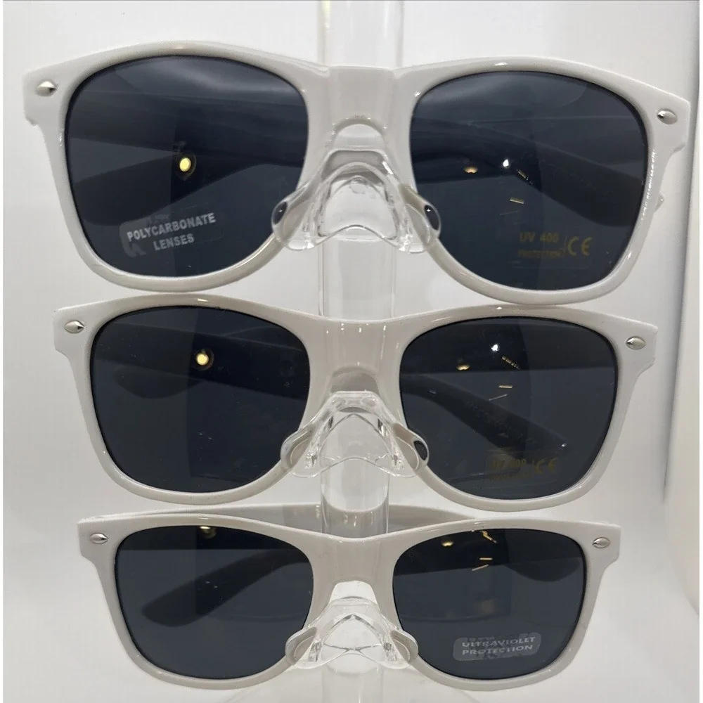 3 X Sunglasses Square White Frame Green Lens UV Protective WHOLESALE DEAL -NWT